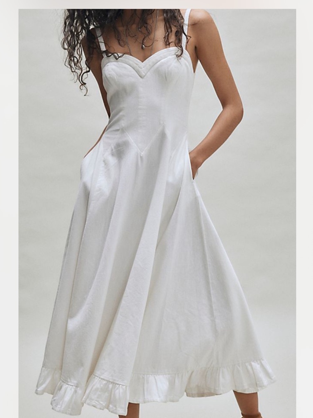 Free People
Another Season Midi Dress White Sweetheart Neck Sz S Small NWT $198